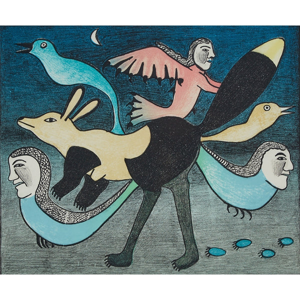 VINTAGE 1989 Inuit Print by Kenojuak Ashevak  *SPIRITS AT NIGHT*