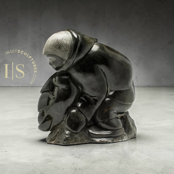 BIG HEARTED VINTAGE 18" Eskimo Boy and Seal by Johnny Inukpuk *The Hug*