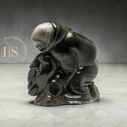 BIG HEARTED VINTAGE 18" Eskimo Boy and Seal by Johnny Inukpuk *The Hug*