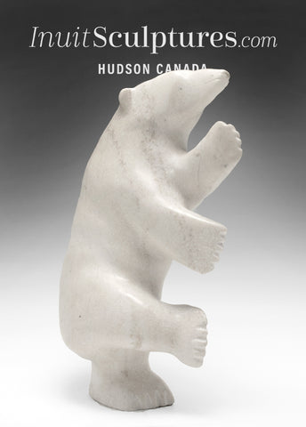 14" SIGNATURE Rare White Marble Dancing Bear by Nuna Parr *Vanilla Pudding*