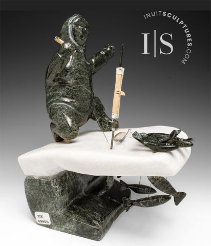 10" Eskimo Ice Fisherman on Ice by Henry Ainalik