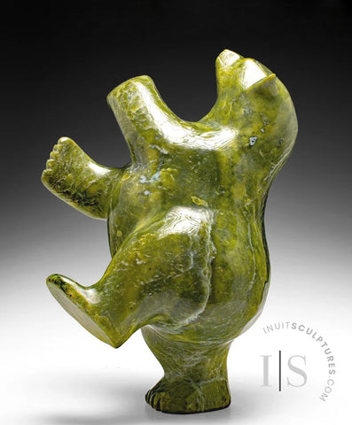 16" Final Masterpiece by Late Master Carver Nuna Parr Electric Apple Green Dancing Bear - Final Piece