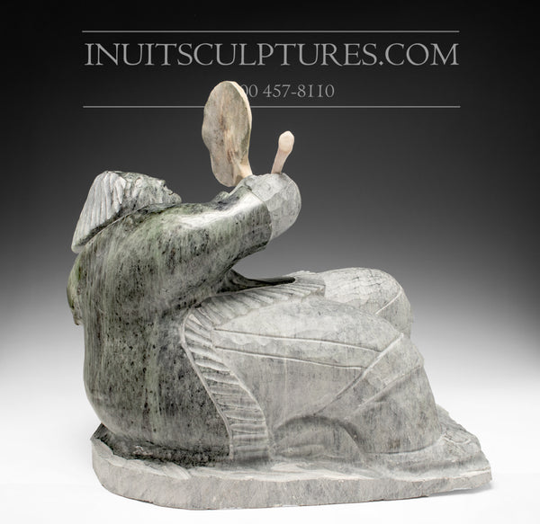 19" Large Sitting Shaman Eskimo by Jaco Ishulutak