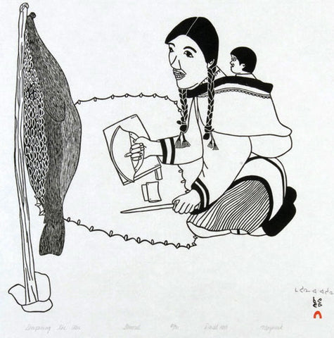 1989 SHARPENING THE ULU by Mayoreak Ashoona