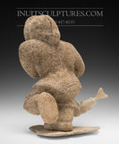 15" Masterpiece Whale Bone Fisherman by world famous Goota Ashoona