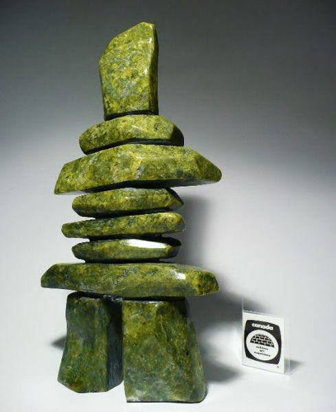 11.75" Green Inukshuk by Qavavau Shaa