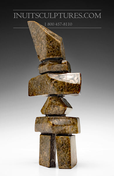 10" Brown Inukshuk by Salomonie Shaa