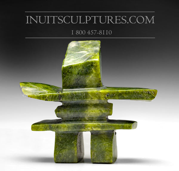 4.5" Electric Green Inukshuk by Tommy Ezekial