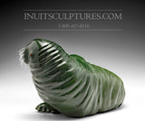 12" Dark Green Basking Walrus by Famous Jimmy Iqaluq