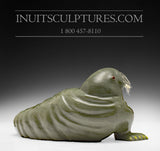 12" Green Basking Walrus by Famous Jimmy Iqaluq