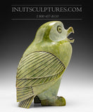 9" Pink Light Green Owl by Pitseolak Qimirpik